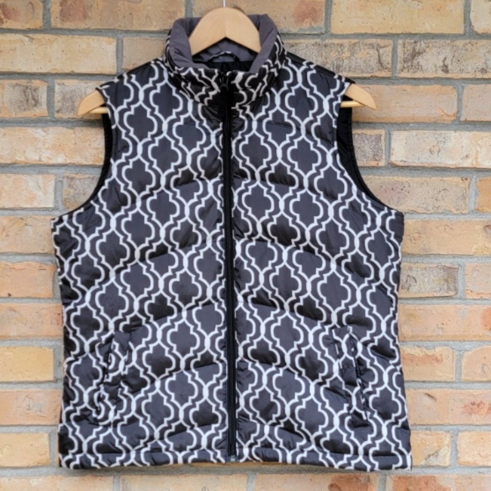 LAND’S END Geometric Print Zip Up Puffer Vest Size M